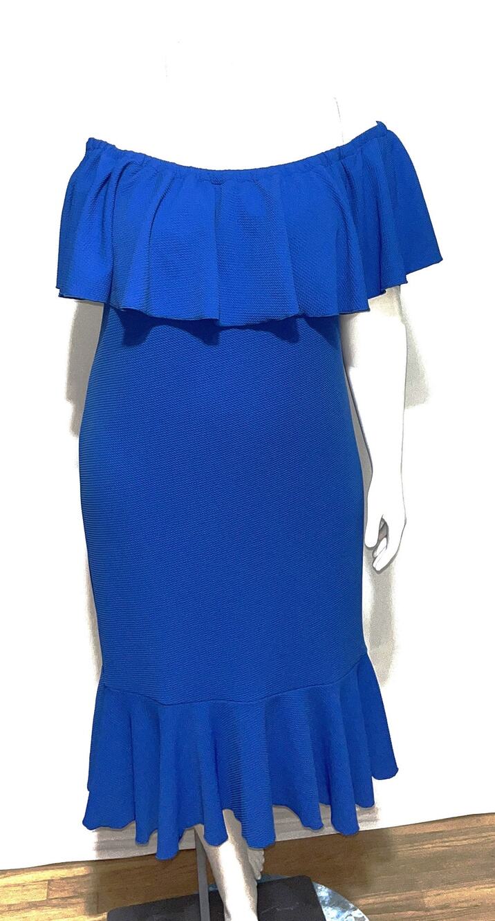 LuLaRoe Cici Dress 3XL NWT Royal Cobalt Blue Ruffle Off Shoulder Knit Midi Plus